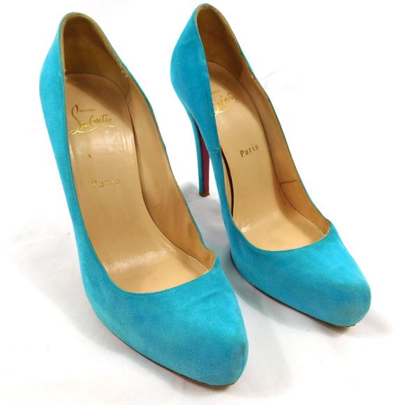 Christian Louboutin Rolando 120 Turquoise Suede Pumps - Picture 2 of 14